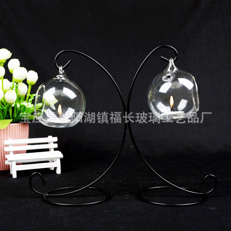 Spherical Glass Candlestick European-Style Hanging Transparent Glass Candlestick Candleholder