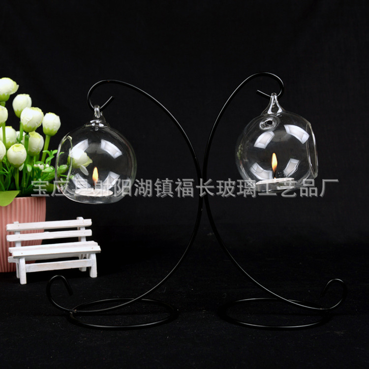 Spherical Glass Candlestick European-Style Hanging Transparent Glass Candlestick Candleholder