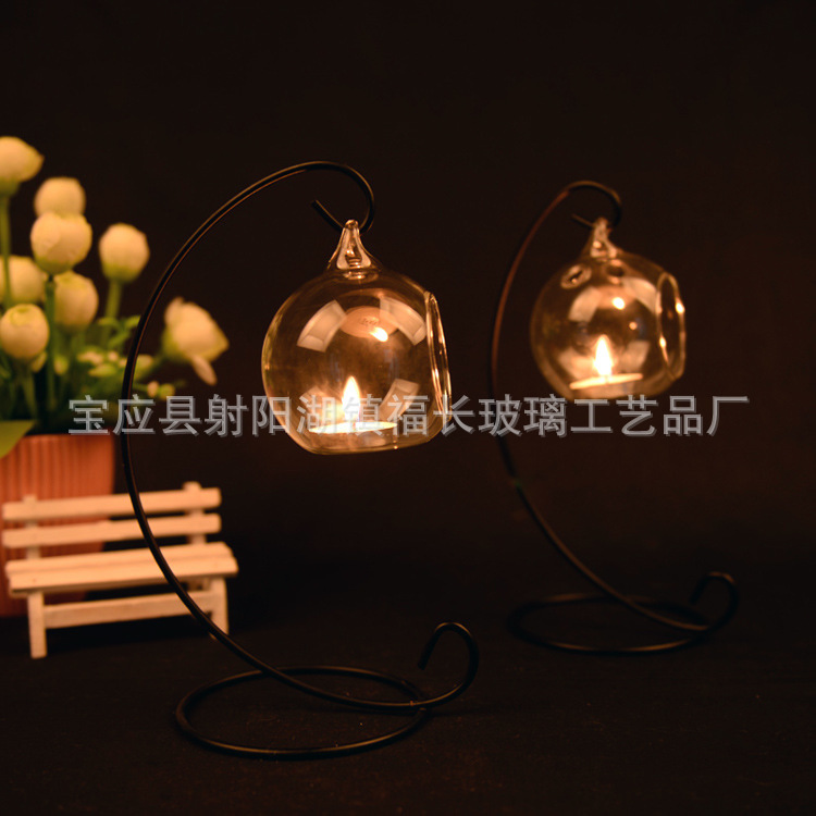 Spherical Glass Candlestick European-Style Hanging Transparent Glass Candlestick Candleholder
