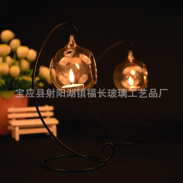 Spherical Glass Candlestick European-Style Hanging Transparent Glass Candlestick Candleholder