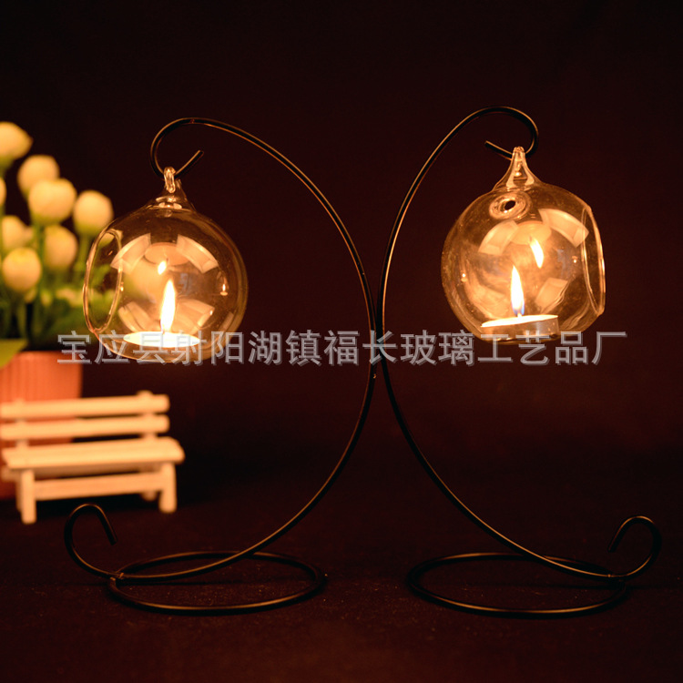 Spherical Glass Candlestick European-Style Hanging Transparent Glass Candlestick Candleholder
