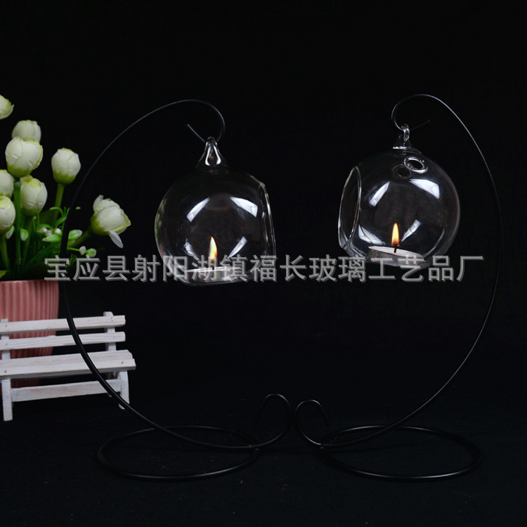 Spherical Glass Candlestick European-Style Hanging Transparent Glass Candlestick Candleholder