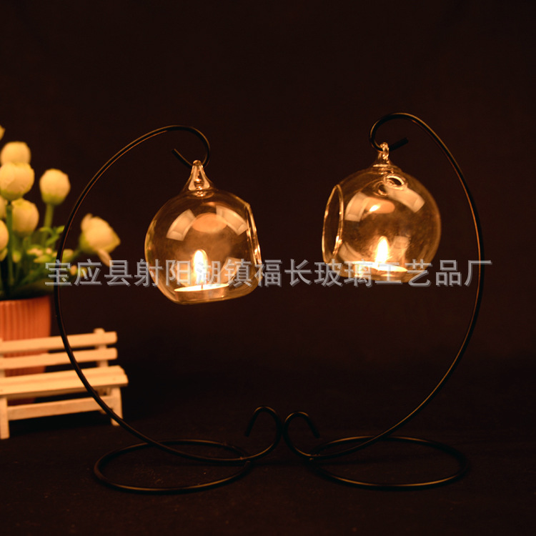 Spherical Glass Candlestick European-Style Hanging Transparent Glass Candlestick Candleholder