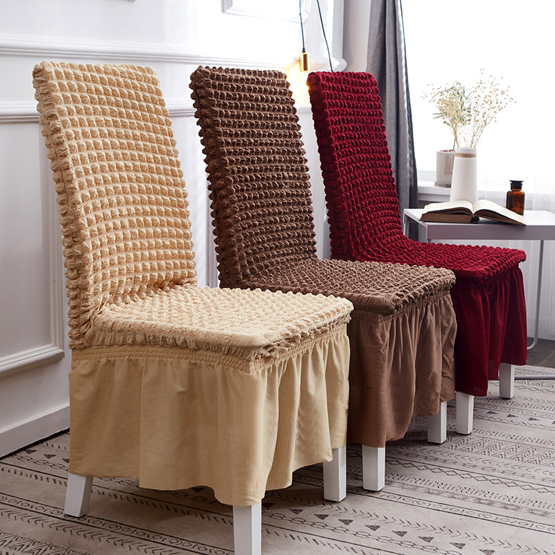 Puffy Skirt Household Elastic Universal One-Piece Dining Table Seat Cover Chair Cover Cover Fabric European Thick Checks Chair Cover