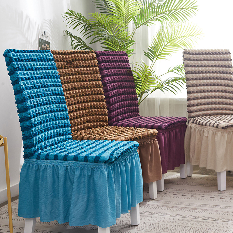Puffy Skirt Household Elastic Universal One-Piece Dining Table Seat Cover Chair Cover Cover Fabric European Thick Checks Chair Cover