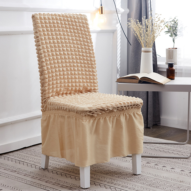 Puffy Skirt Household Elastic Universal One-Piece Dining Table Seat Cover Chair Cover Cover Fabric European Thick Checks Chair Cover