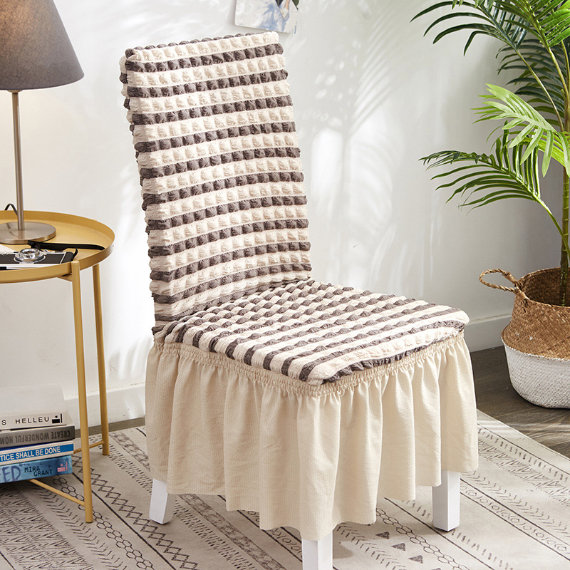 Puffy Skirt Household Elastic Universal One-Piece Dining Table Seat Cover Chair Cover Cover Fabric European Thick Checks Chair Cover