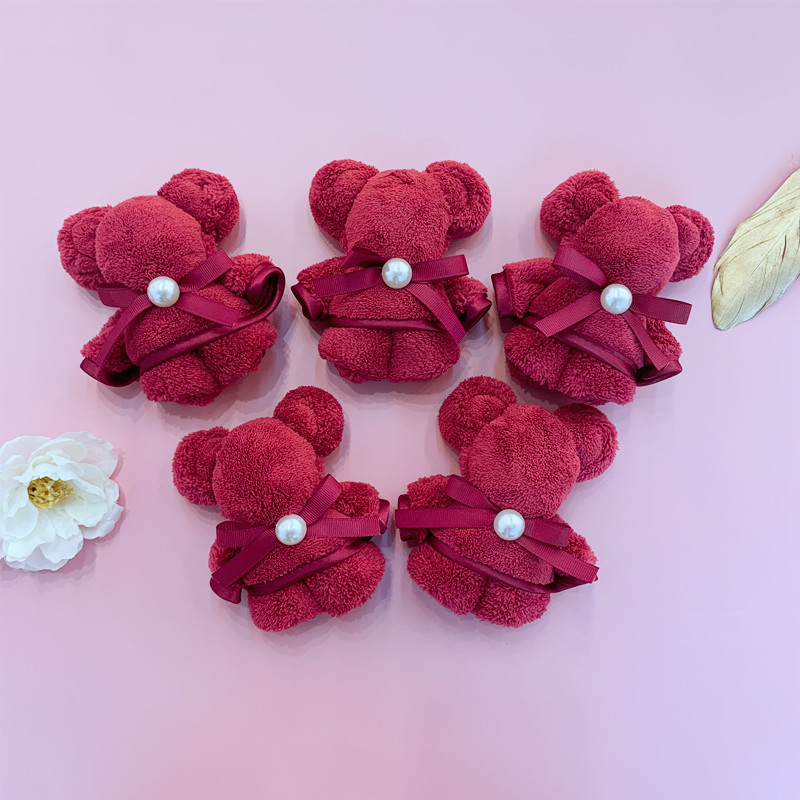 Christmas Bear Towel Snowflake Bell Decoration Festive Towel New Year Wedding Red Veil Gift Coral Velvet Towel