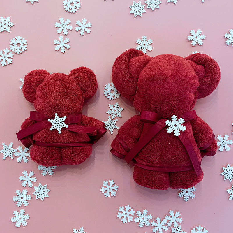 Christmas Bear Towel Snowflake Bell Decoration Festive Towel New Year Wedding Red Veil Gift Coral Velvet Towel