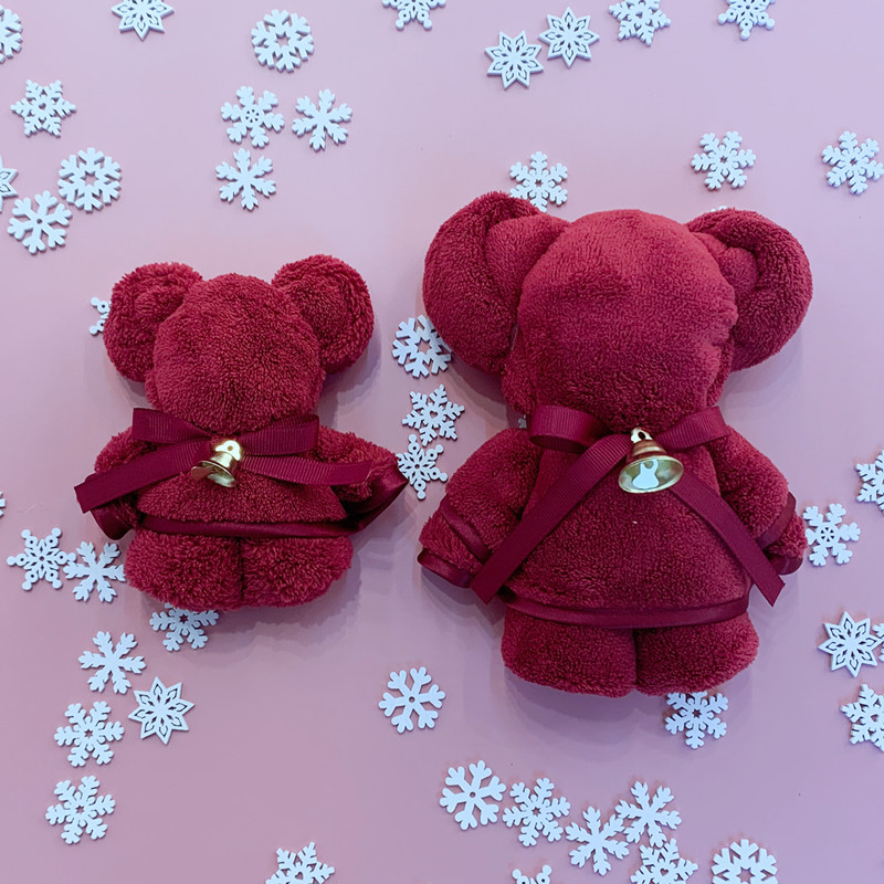 Christmas Bear Towel Snowflake Bell Decoration Festive Towel New Year Wedding Red Veil Gift Coral Velvet Towel