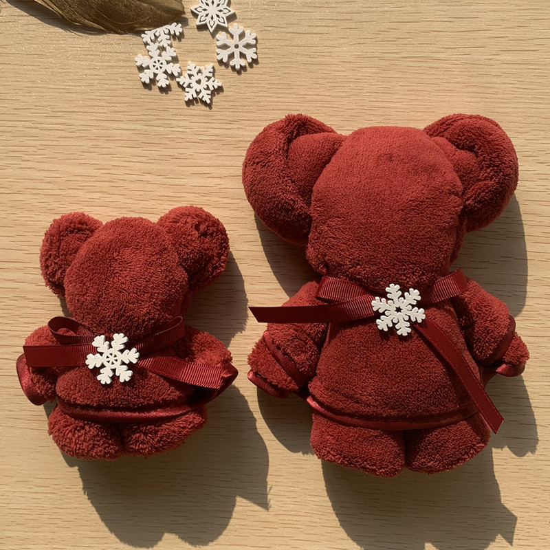 Christmas Bear Towel Snowflake Bell Decoration Festive Towel New Year Wedding Red Veil Gift Coral Velvet Towel