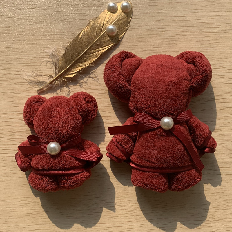Christmas Bear Towel Snowflake Bell Decoration Festive Towel New Year Wedding Red Veil Gift Coral Velvet Towel