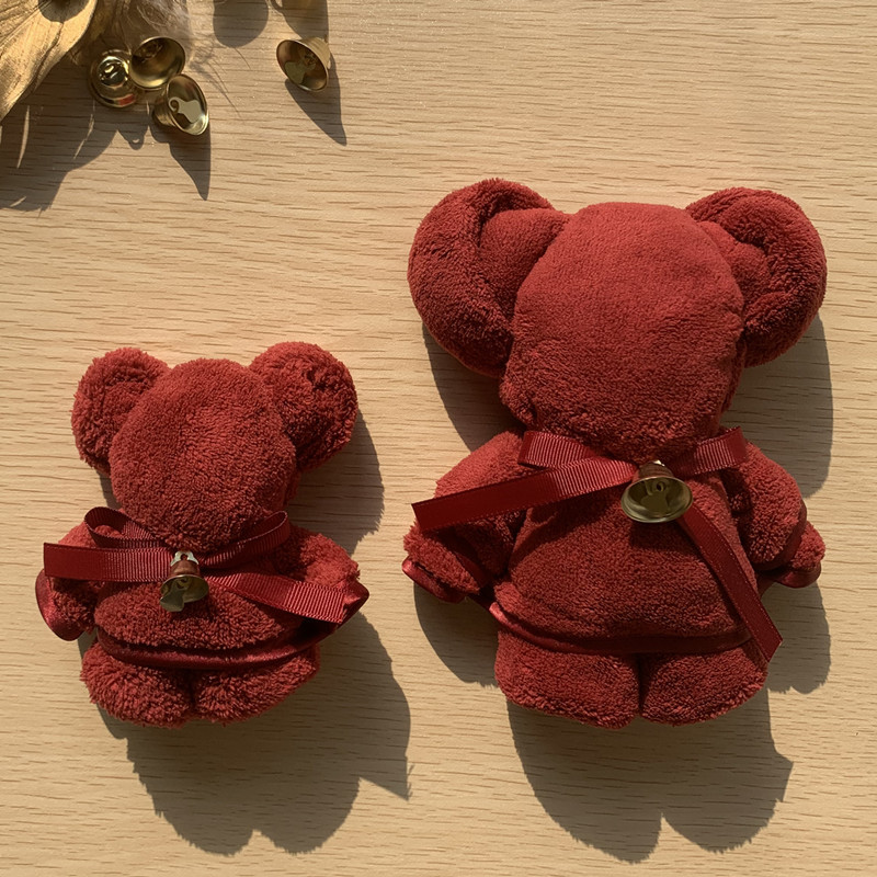 Christmas Bear Towel Snowflake Bell Decoration Festive Towel New Year Wedding Red Veil Gift Coral Velvet Towel