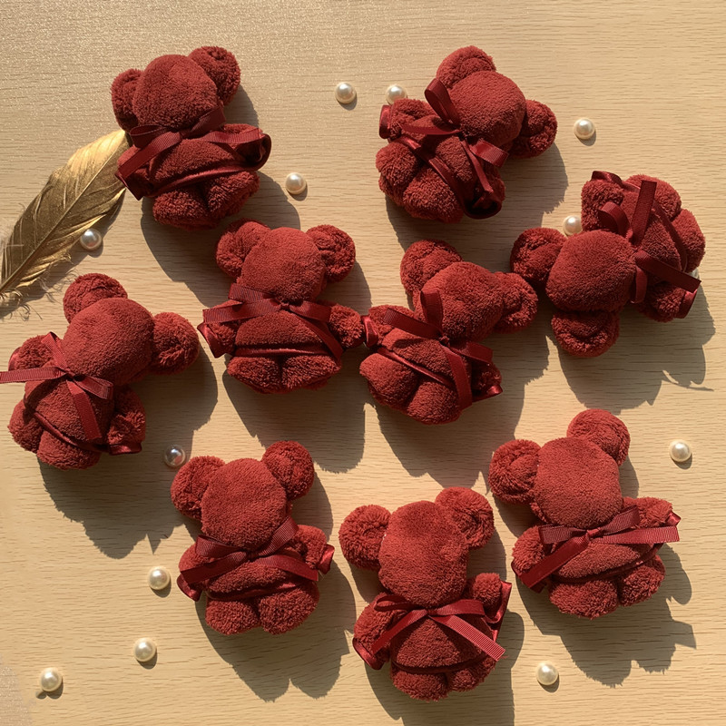 Christmas Bear Towel Snowflake Bell Decoration Festive Towel New Year Wedding Red Veil Gift Coral Velvet Towel