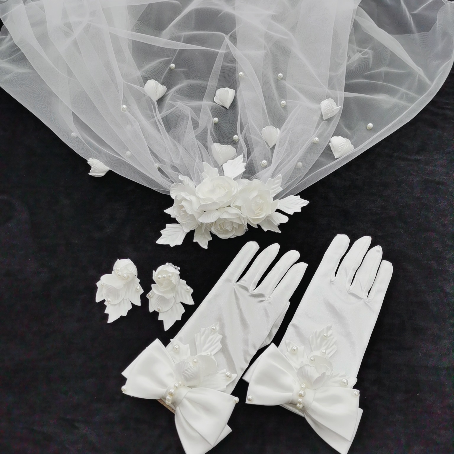 Wedding Veil  Bridal Veil Three-Dimensional Modeling Fairy Beautiful Three-Piece Wedding Accessories Wholesale