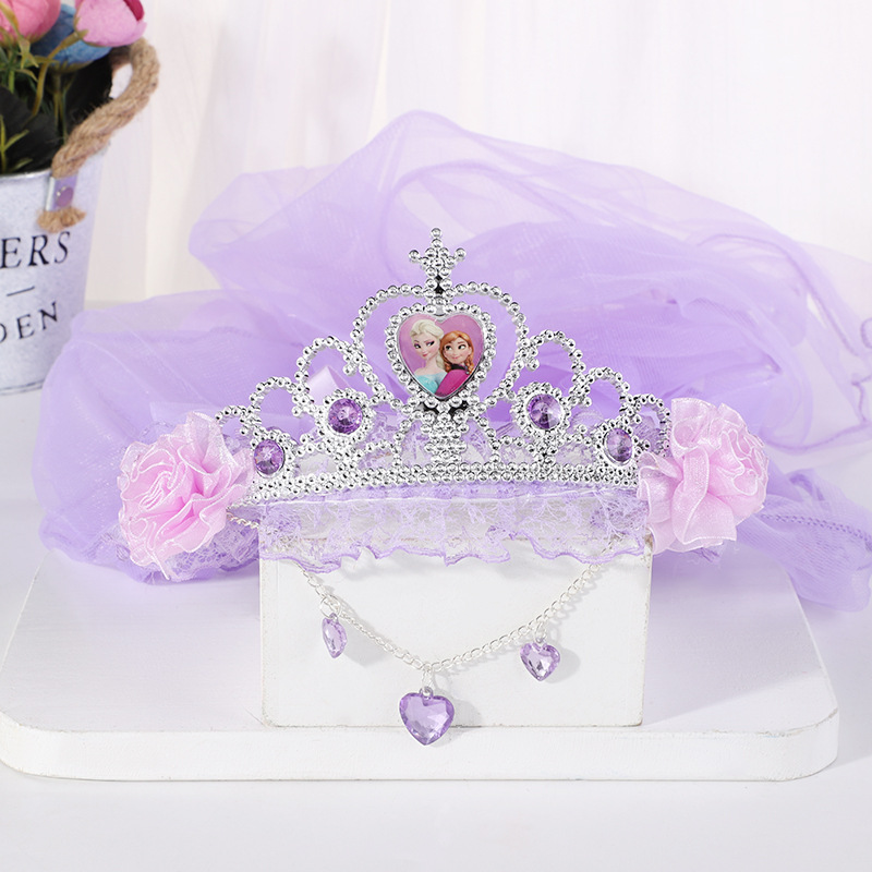New Crown Veil Children's Travel Ornament Wedding Garland Lace Princess Headwear Garland Luminous Veil