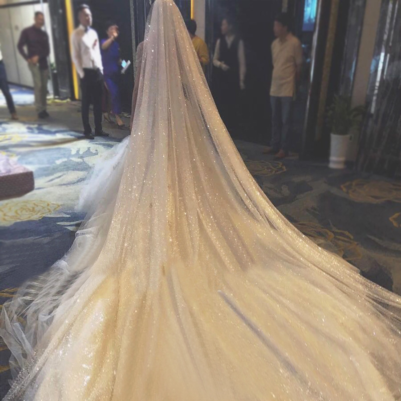 Tiktok Same Veil 2020 New Internet Celebrity Selfie Super Fairy Luxury Veil Bridal Wedding Trailing Shiny Veil