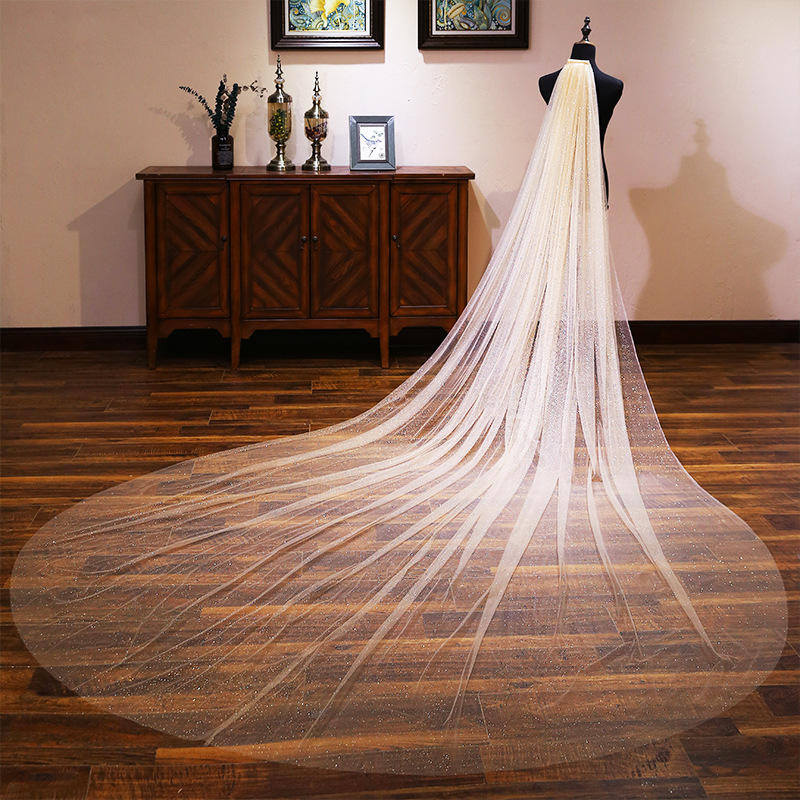 Tiktok Same Veil 2020 New Internet Celebrity Selfie Super Fairy Luxury Veil Bridal Wedding Trailing Shiny Veil