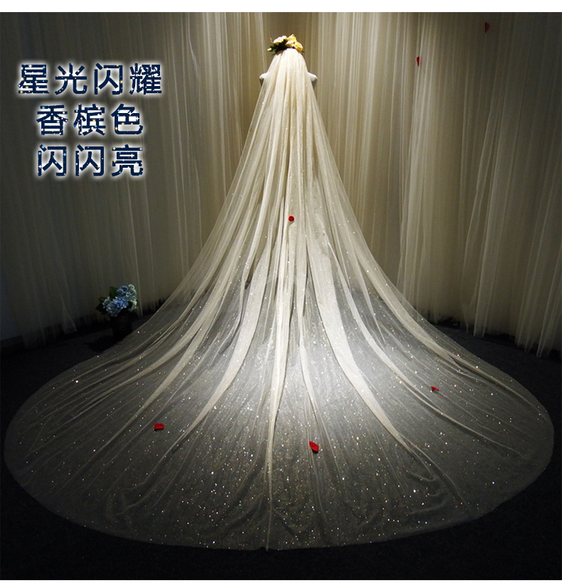 Tiktok Same Veil 2020 New Internet Celebrity Selfie Super Fairy Luxury Veil Bridal Wedding Trailing Shiny Veil