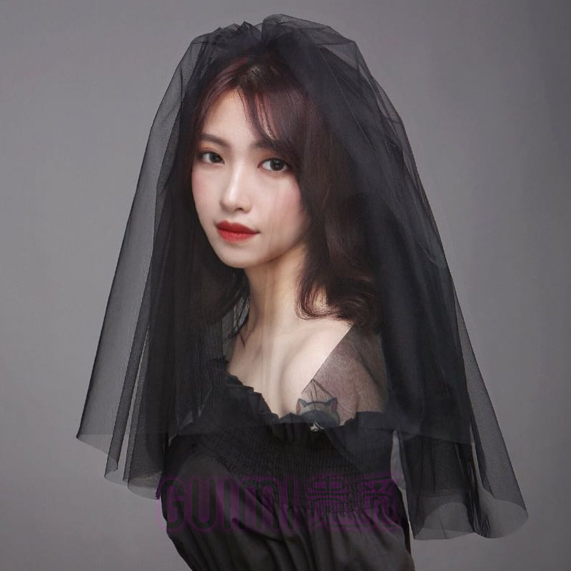 Simple Double Black Short Tulle Tutu Halloween Ornament Wedding Veil