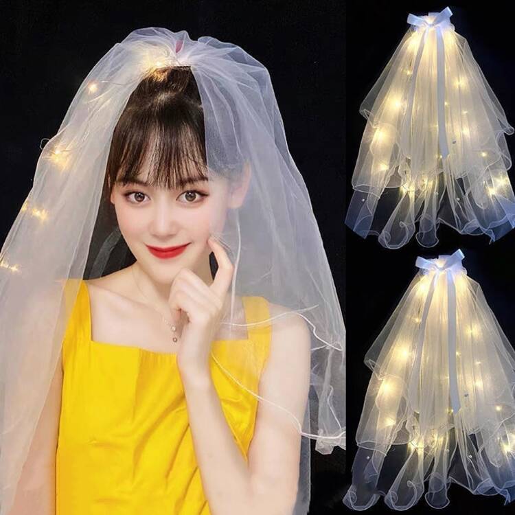 Internet Celebrity Veil Light-Emitting Double-Layer Super Fairy New Bow Wedding Veil
