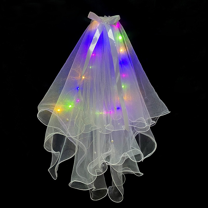 Internet Celebrity Veil Light-Emitting Double-Layer Super Fairy New Bow Wedding Veil