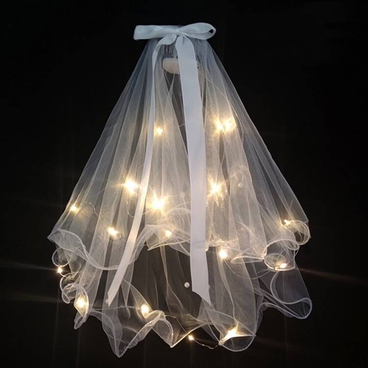 Internet Celebrity Veil Light-Emitting Double-Layer Super Fairy New Bow Wedding Veil