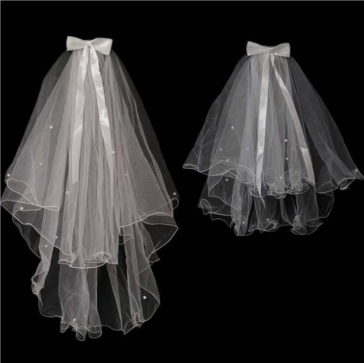Tik Tok Online Sensation Luminous Veil Double-Layer Colored Light Pearl Veil Wedding Veil