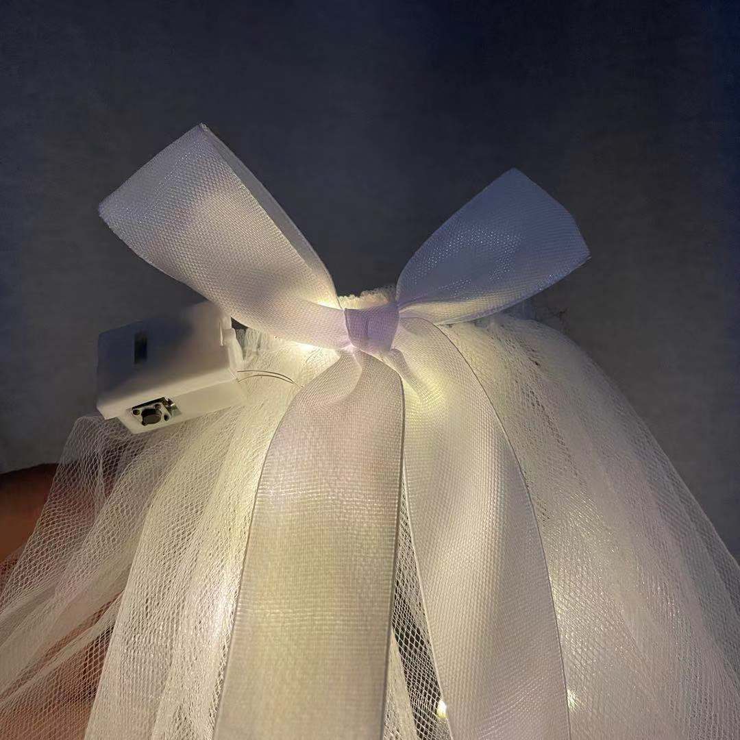 Luminous Veil Beautiful White Women's Veil Veil New Bow Double-Layer Wedding Veil Luminous Veil Beautiful White Women's Veil Veil New Bow Double-Layer Wedding Veil