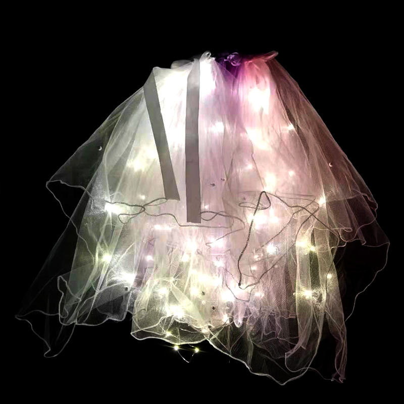 Luminous Veil Beautiful White Women's Veil Veil New Bow Double-Layer Wedding Veil Luminous Veil Beautiful White Women's Veil Veil New Bow Double-Layer Wedding Veil