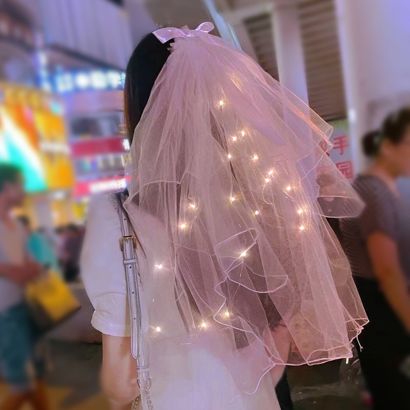 New Night Market Internet Celebrity Same Double-Layer Bow Color Lights Wedding Veil
