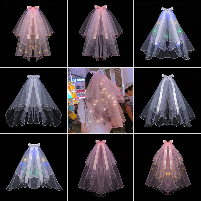 New Night Market Internet Celebrity Same Double-Layer Bow Color Lights Wedding Veil