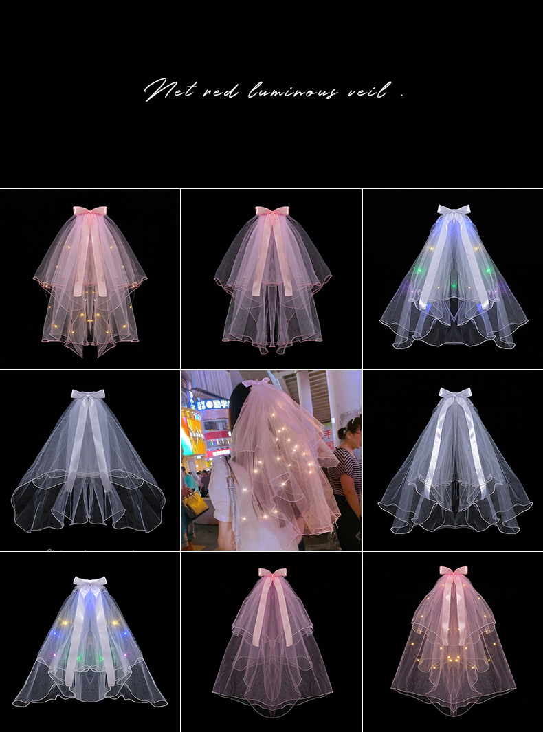 New Night Market Internet Celebrity Same Double-Layer Bow Color Lights Wedding Veil