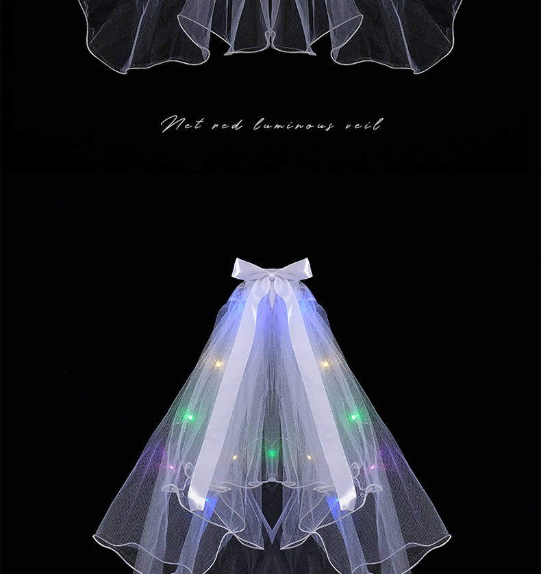 New Night Market Internet Celebrity Same Double-Layer Bow Color Lights Wedding Veil