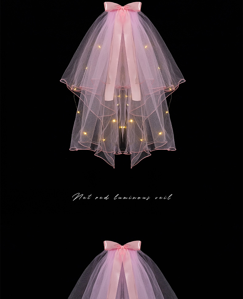 New Night Market Internet Celebrity Same Double-Layer Bow Color Lights Wedding Veil
