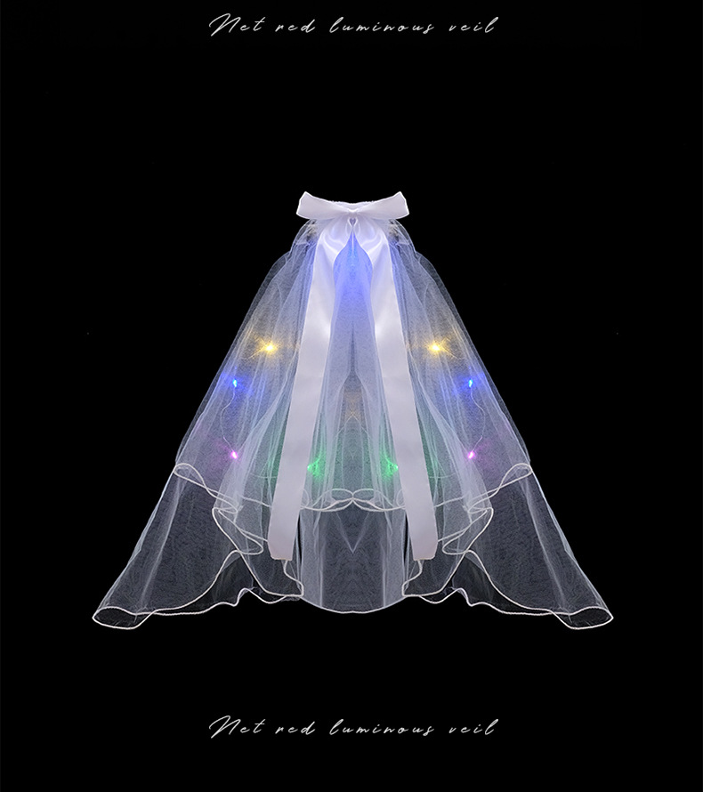 New Night Market Internet Celebrity Same Double-Layer Bow Color Lights Wedding Veil