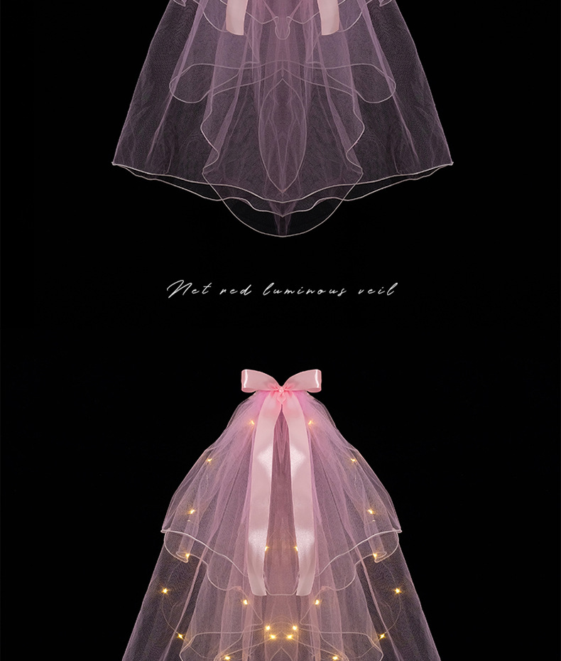 New Night Market Internet Celebrity Same Double-Layer Bow Color Lights Wedding Veil