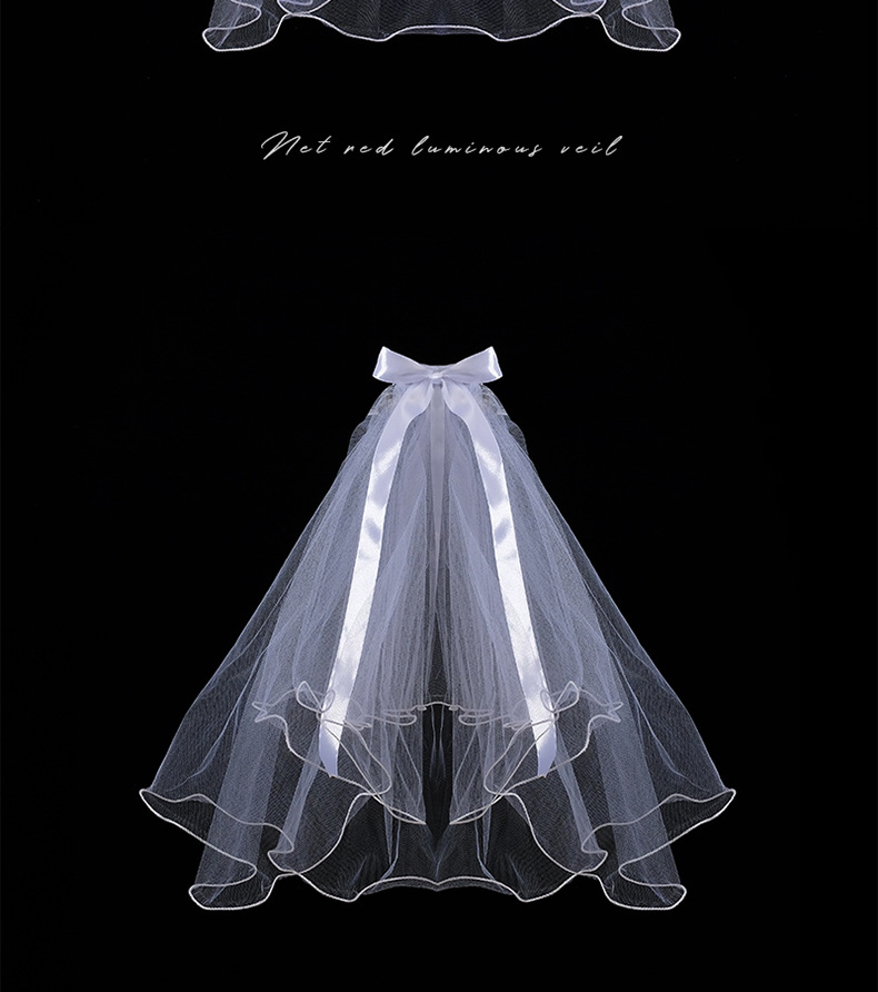 New Night Market Internet Celebrity Same Double-Layer Bow Color Lights Wedding Veil
