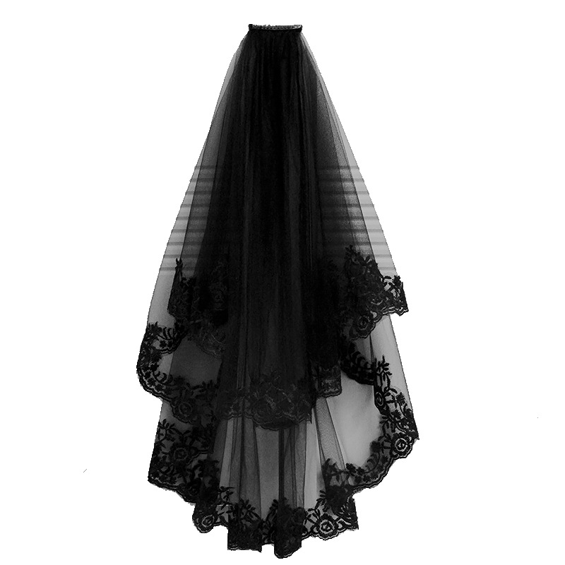 Black Veil Short Lace Headdress Spiritual Love Wedding Dress Witch Halloween Party Photo Veil Veil