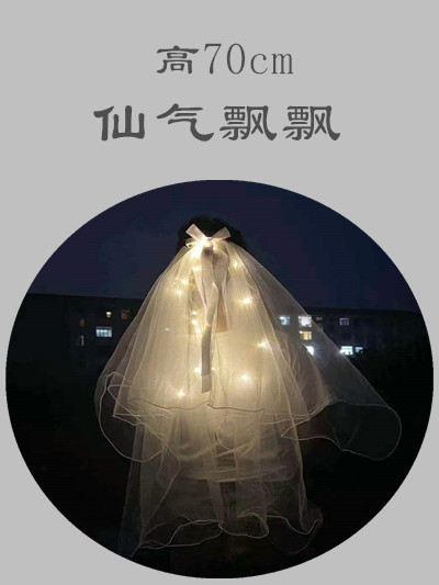 Luminous Internet Celebrity Veil Double-Layer Super Fairy New Bow Pearl Wedding Veil