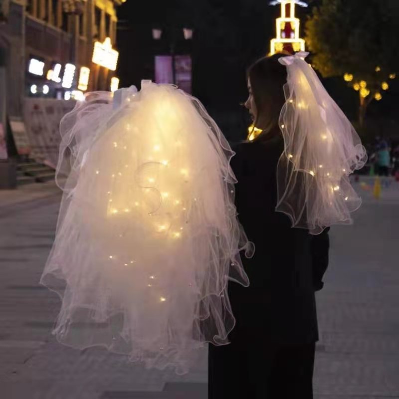 Luminous Internet Celebrity Veil Double-Layer Super Fairy New Bow Pearl Wedding Veil