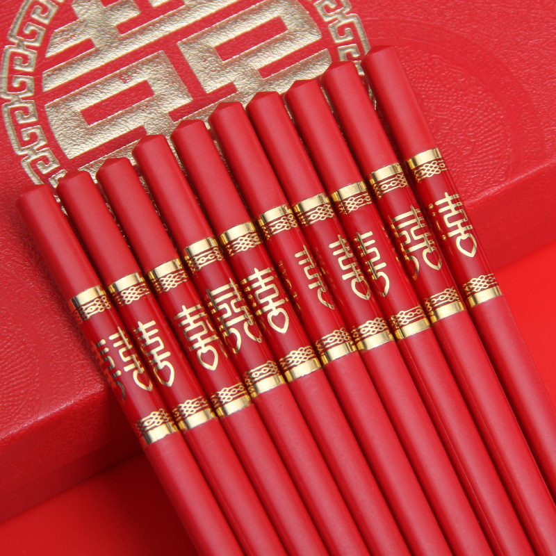 End Chopsticks Red Wedding Household Hotel Non-Mildew Non-Slip Alloy Chopsticks Can Be Disinfected Wedding Chopsticks