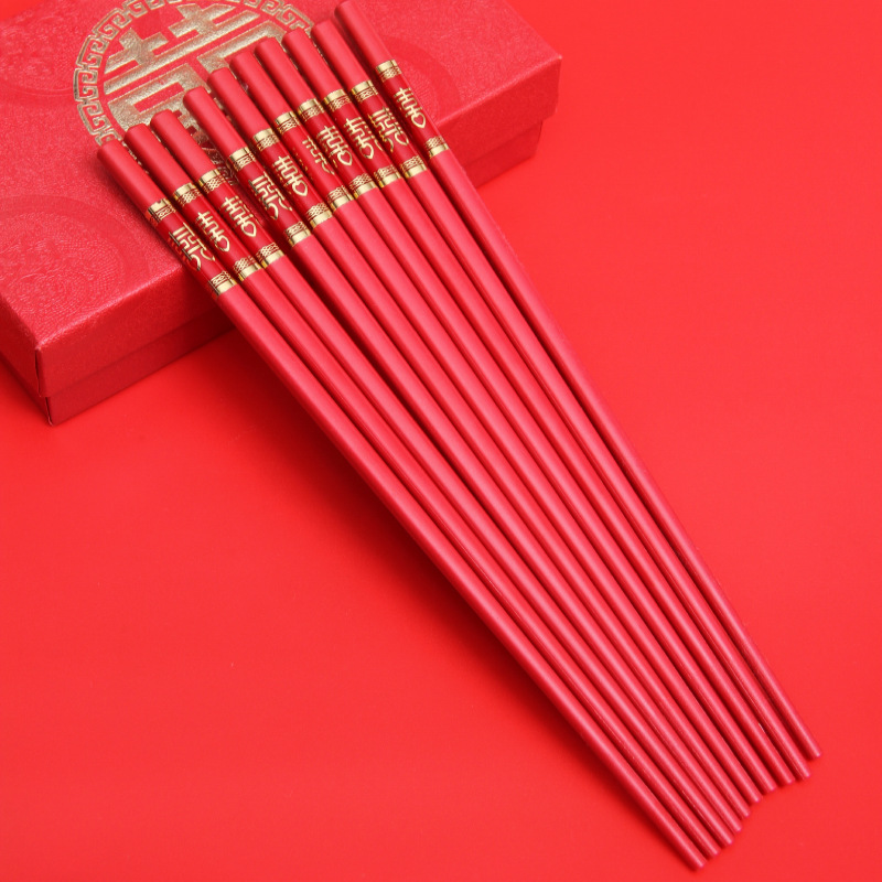 End Chopsticks Red Wedding Household Hotel Non-Mildew Non-Slip Alloy Chopsticks Can Be Disinfected Wedding Chopsticks