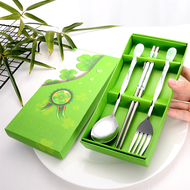 Wedding Favors Stainless Steel Tableware Three-Piece Portable Tableware Set (Chopsticks + Spoon + Fork)