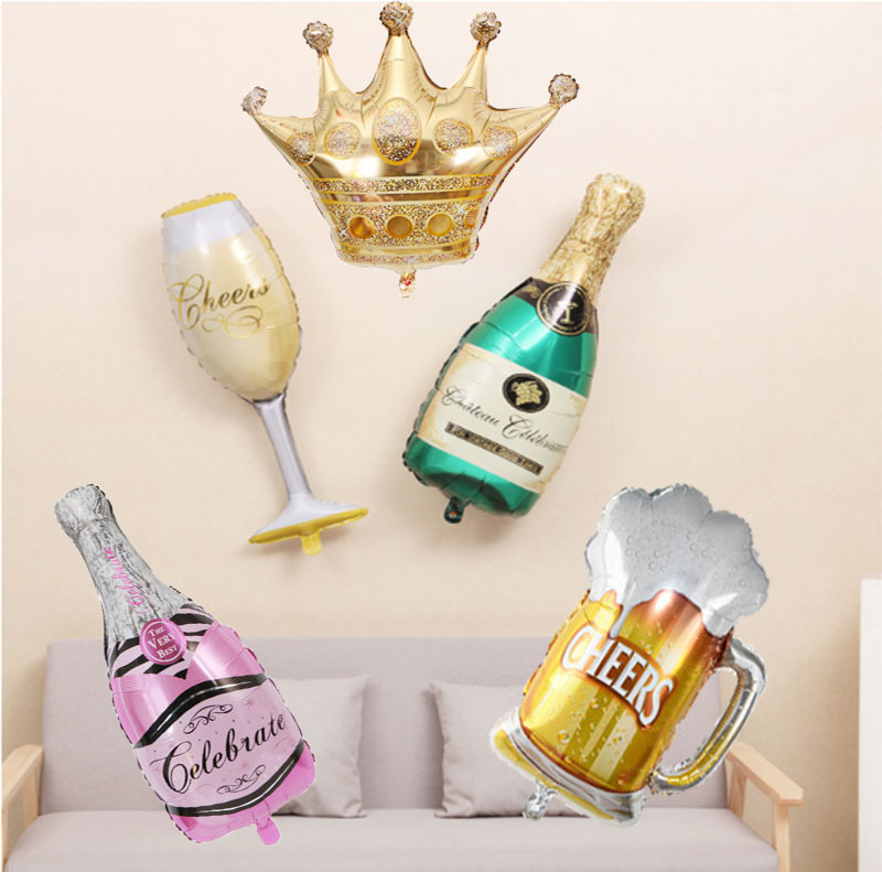 Factory Champagne Glass Balloon Birthday Party Decoration Balloon Wine Bottle Goblet Shape Aluminum Film Balloon