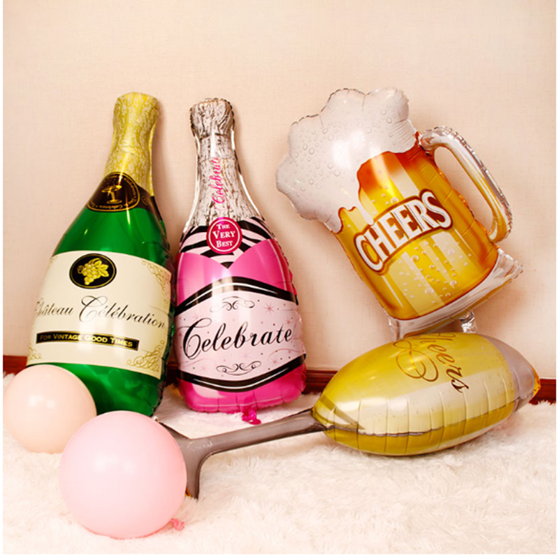 Factory Champagne Glass Balloon Birthday Party Decoration Balloon Wine Bottle Goblet Shape Aluminum Film Balloon