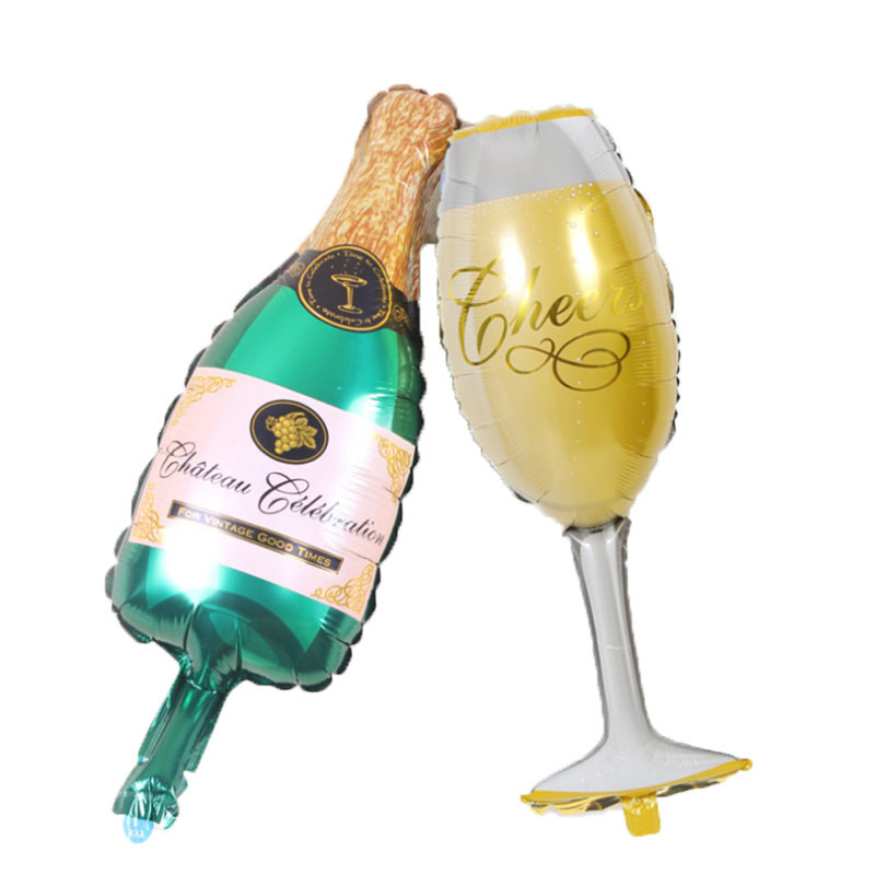 Factory Champagne Glass Balloon Birthday Party Decoration Balloon Wine Bottle Goblet Shape Aluminum Film Balloon