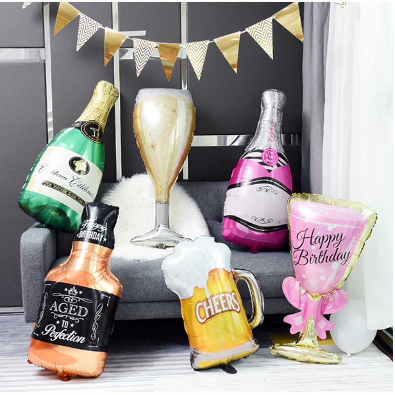 Factory Champagne Glass Balloon Birthday Party Decoration Balloon Wine Bottle Goblet Shape Aluminum Film Balloon