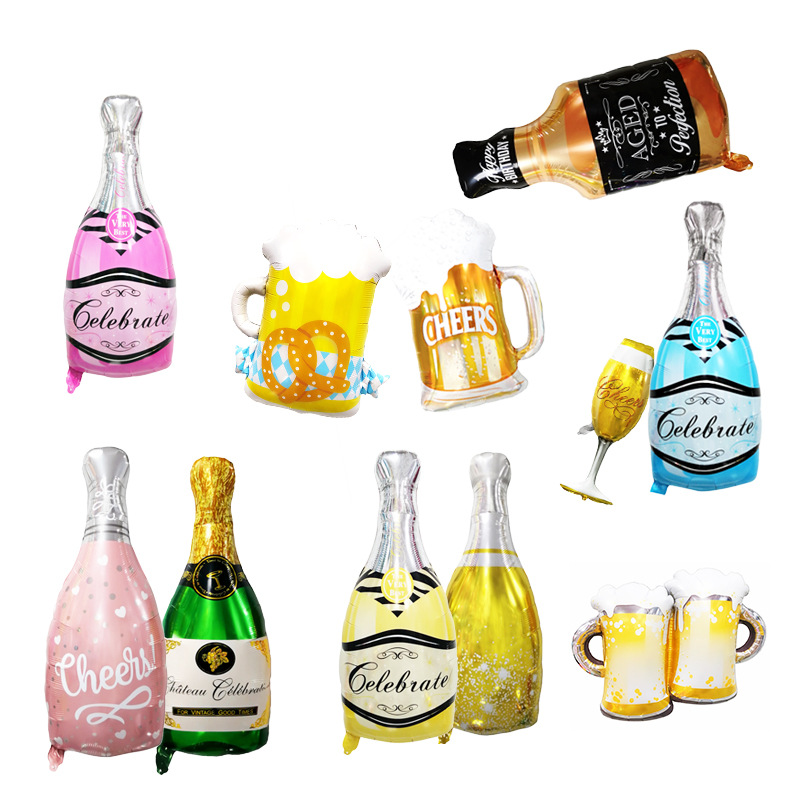 Champagne Bottle Aluminum Film Balloon Wine Glass Shape Aluminum Foil Balloon Party Decoration Layout Aluminum Foil Aluminum Film Balloon Wholesale