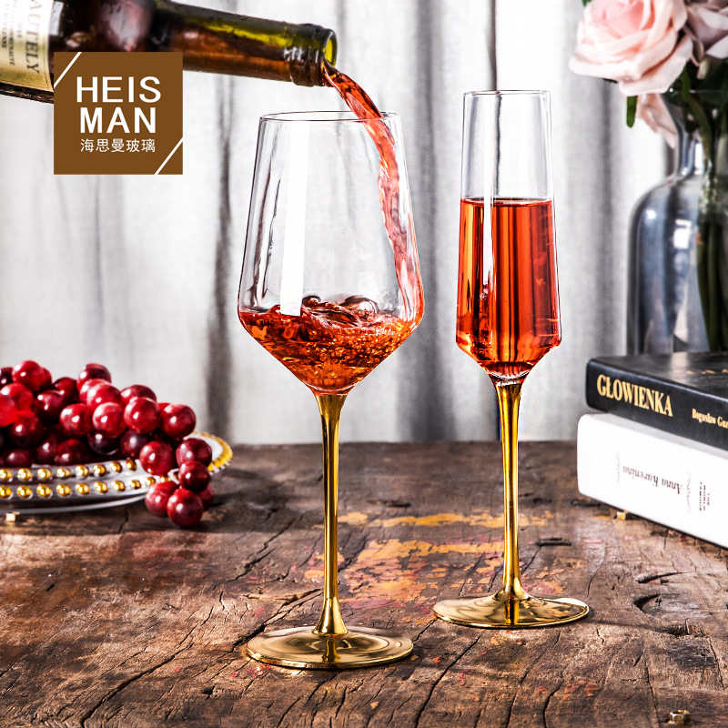 European-Style Gold Rod Crystal Goblet Creative Ion-Plated Wine Glass Western Wine Set Champagne Glass Factory Direct Sales